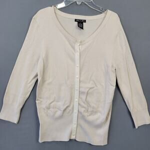 Audrey Grace Tan Cardigan Lightweight Knit Sweater Snap Up Long Sleeves Womens S